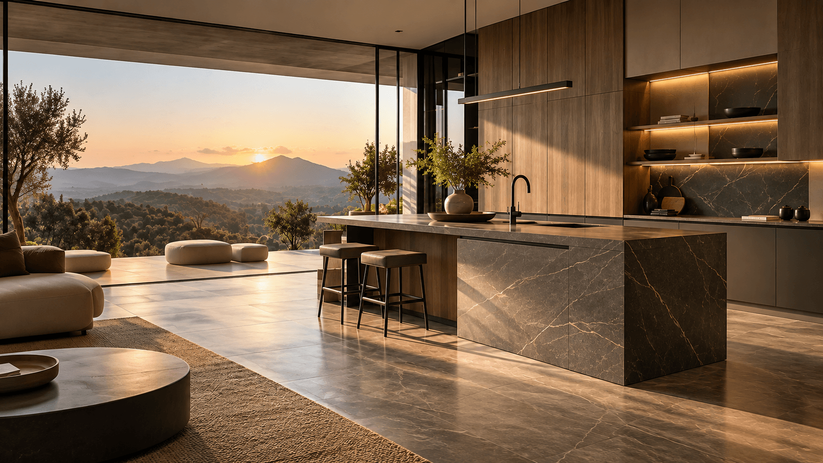 Modern modular kitchen with premium LINEN interior surfaces